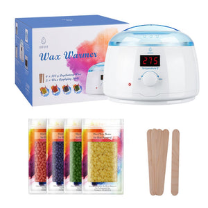 LAVANY Wax Warmer, Hair Removal Waxing Kit Pearl Wax Machine Hot Wax Heater with 14 oz Removable Wax Pot, 4 Packs 100g Hard Wax Beans & 10 Wax Applicator Sticks