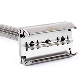 Rastrillo para Afeitar de Acero Inoxidable Vintage Mamba Shave. Rastrillo Ragnar Razor de doble filo de Metal para Rasurar. Incluye 5 Navajas de Afeitar. Estilo Retro. Stainless Steel Razor (Plateado)