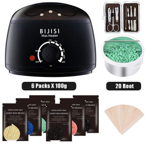 Wax Warmer, Bijisi Hair Removal Waxing Kit with 6 Hard Wax Beans and 20 Wax Applicator Sticks, DIY Depilatory Machine for Arm, Leg and Toe Wax Warmer, Bijisi Hair Removal Waxing Kit with 6 Hard Wax B