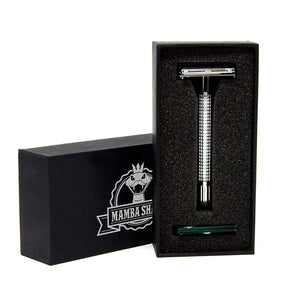 Rastrillo para Afeitar de Acero Inoxidable Vintage Mamba Shave. Rastrillo Ragnar Razor de doble filo de Metal para Rasurar. Incluye 5 Navajas de Afeitar. Estilo Retro. Stainless Steel Razor (Plateado)